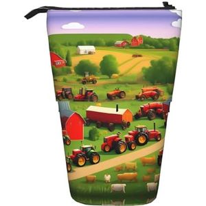 Nbtghga Tractor Boerderij Print Potlood Telescopische Klassieke Kunsten Stand Up Etui Organizer Potlood Houder Make-up Tas Gift, Zwart, Eén maat