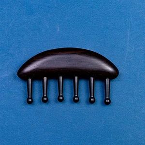 Maanvormige sandelhoutkam brede tand meridiaan schrapen massagekam Gua Sha therapie hoofdhuid ontspannen bloedcirculatie verzorging 1 stuk (kleur: zwart)