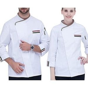 YWUANNMGAZ Mannen Vrouwen Chef Uniform Kok Kleding Food Service Tops Lange Mouw Unisex Chef Jas Keuken Werkkleding (Kleur: Wit, Maat: B(L))