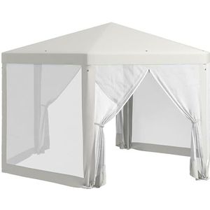 Outsunny paviljoen partytent tent tuintent feesttent tent 6-hoekig, polyester+metaal, blauw/crème, 390x390x245 cm (crème)