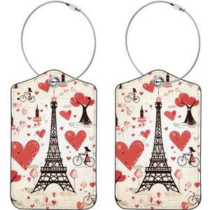 2 Pack Valentijnsdag Eiffeltoren Bagagelabels Koffer Tag voor Vrouwen Mannen Reizen, Lederen Tas Tags met Stalen Loop en Waterdichte Naam ID Kaart voor Bagage Tassen Rugzakken Cruise