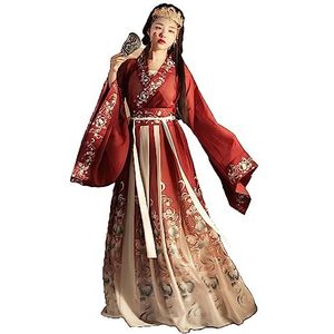Hanfu Chinese damesjurk, wijde mouwen, traditionele Chinese Hanfu hoge taille jurk (rood, S) (rood, klein)