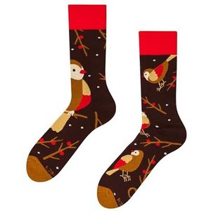 Dedoles Unisex Sokken voor Dames, Heren & Kinderen Katoen Grappige Ontwerpen Voetbal Planten Links Rechts Verschillend, kleur: Braun, motief: Vogel op een tak (Thermische sokken), grootte: 39-42