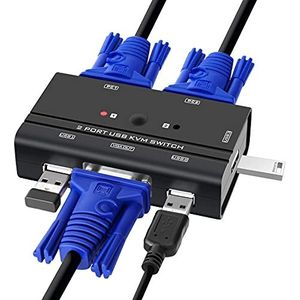 USB VGA KVM-switch, TCNEWCL Schakelaar Selector Box, 2 Computer Share 1 Monitor en 3 USB-apparaten voor muis, toetsenbord, scanner, printer, enz. Compatibel met Windows/Linux/Mac-systeem