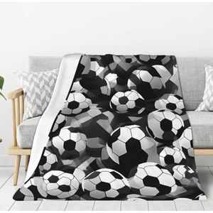 AYYQWE Zwart En Wit Voetbal Patroon Print Warm Flanel Pluche Deken Voor Sofa Woonkamer Dorm All-Season Thuis Camping Reizen