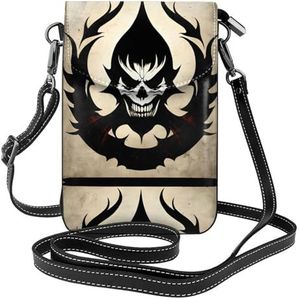 Devil Satan lederen crossbody flip telefoontas met afneembare schouderbanden, gebruikt voor reizen, dating, vakantiegeschenken, Zwart, Eén maat