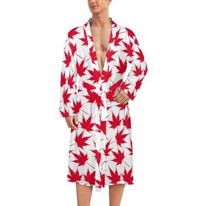 Canadees esdoornblad patroon herenmantel zachte badjas pyjama nachtkleding loungewear ochtendjas met riem M