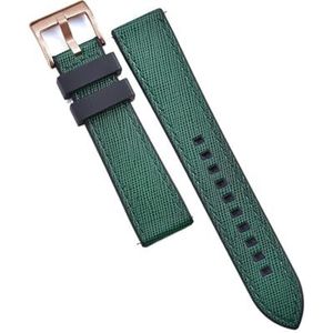 Jeniko Fluor Rubber Lederen Horlogeband 20mm 22mm Hybride FKM Horlogeband Quick Release Polsband For Heren Duikhorloge (Color : Black-Green 4, Size : 22mm)