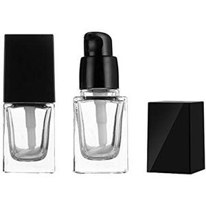 2 Stks 15ml/0.5oz Lege Vierkante Clear Glazen Pomp Fles Lotion Dispenser met Zwart Deksel Hervulbare Draagbare Foundation Fles Make-up Cosmetische Container Houder voor Lotion Essence Emulsie Serum