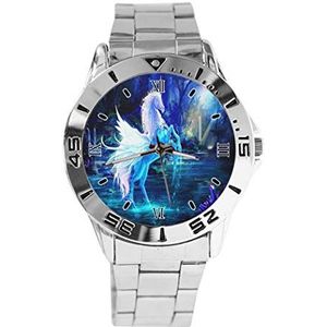 Crystal Horse Design Analoge Polshorloge Quartz Zilver Wijzerplaat Klassieke RVS Band Dames Horloge