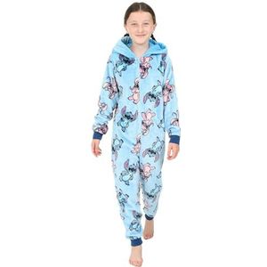 Disney Meisjes Lilo en Stitch Stitch & Angel Blauw Fleece Slaappakje Kinderen Alles in Eén, Blauw, 7-8 jaar