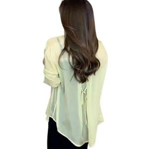 KIKIATA Zomerzonnebrandcrème chiffon shirt, plus size dunne zonbescherming top voor vrouwen, UV-gesneden cool touch vest, chiffon blouses, Citroen Geel, XXL
