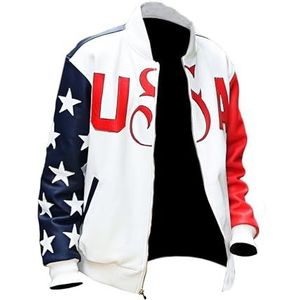 Bexhide Heren Classic Olympic 2024 SD echt leer USA vlag patroon bomberjack, Meerkleurig, L