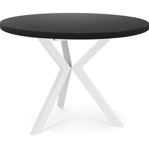 Ronde uittrekbare eettafel, tafel in loftstijl met witte metalen poten, diameter 100 tot 140 cm, uitbreidbaar, industriële vierkante tafel voor de woonkamer, ruimtebesparend, zwart