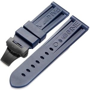 24mm rubberen horlogeband geschikt for Panerai PAM-band Zwart siliconen riem Vlindersluiting Vouwgesp Withlogo Mannen Horlogeaccessoires(Color:Blue-Black)