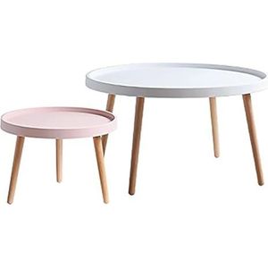 JAVPTAV Nest van tafels Set van 2 ronde salontafel bureau/multifunctionele creatieve bijzettafels voor bank/balkon/slaapkamer (kleur: wit+roze)