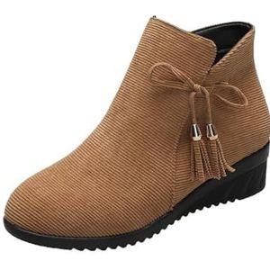 2024 Nieuwe Enkellaarsjes Met Sleehak Elegante Enkellaarsjes for Dames Met Strikken Retro Suede Korte Laarzen Herfst Winter Booties for Werknemer Vrije Tijd Enkelschoenen for Outdoor(Brown,41 EU)