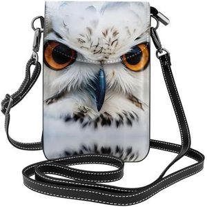 Snowy Owl Eyes Stijlvolle Lederen Crossbody Flip Case, Vrouwen Ruime Telefoon Tas Mobiele Telefoon Case Tas