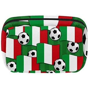 Italië Vlaggen Voetbal Ballen Reizen Gepersonaliseerde Make-up Tas Cosmetische Zak Toiletry tas voor vrouwen en meisjes, Meerkleurig, 17.5x7x10.5cm/6.9x4.1x2.8in