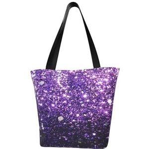 BeNtli Schoudertas, canvas draagtas grote tas vrouwen casual handtas herbruikbare boodschappentassen, mooie paarse glitter, zoals afgebeeld, Eén maat
