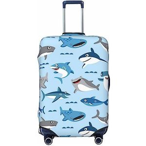 BONDIJ Cartoon Shark Bagage Covers Reizen Stofdichte Koffer Cover Voor 18-32 Inch Bagage, Zwart, S
