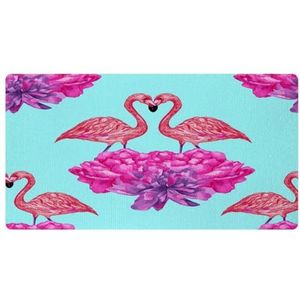 VAPOKF Twee flamingo's op bloem keuken mat, antislip wasbaar vloertapijt, absorberende keuken matten loper tapijten voor keuken, hal, wasruimte