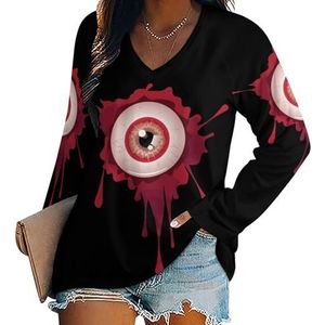Halloween Bloody Eyeball Dames V-hals Shirt Lange Mouw Tops Casual Loose Fit Blouses