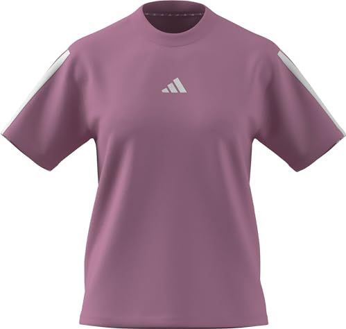 adidas Mujer ESSENTIALS 3-STRIPES SLEEVE COTTON T-SHIRT, st tropic bloom/white, XL