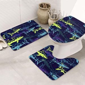 UVBDF Donkerpaars afdrukken 3-delige tapijten set, antislip flanel tapijt set voor master badkamer, 31,5x20 inch absorberende matten