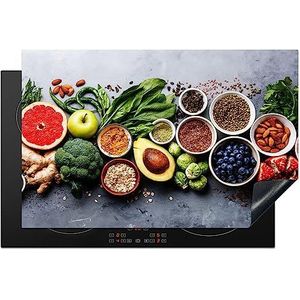 KitchenYeah© Inductie Beschermer 80x52 cm Keuken Decoratie Kookplaat Beschermer voor Inductiekookplaat Afdekplaat Anti Slip Mat - Fruit - Beton - Groente