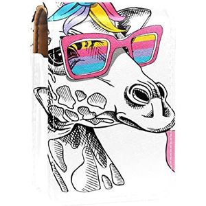Grappige Giraffe Ballon Crazy Unicorn Lipgloss Houder Lippenstift Case Draagbare Mini Lipstick Opbergdoos Reizen Lip Organizer Case met Spiegel voor Vrouwen, Meerkleurig, 9.5x2x7 cm/3.7x0.8x2.7 in