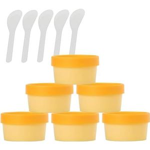 Cosmetische potten, 6 stuks lege 200 ml roze gezichtsmasker plastic potten met brede opening, 200 g lekvrije cosmetische potcontainer met deksels met 6 pc-spatel