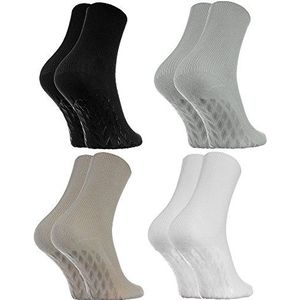 Rainbow Socks - Man Vrouw Diabetes Sokken Anti-Slip Katoen Zonder Elastiek - 4 Paar - Zwart Wit Beige Grijs - Maat EU 36-38