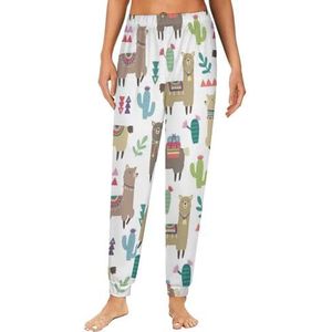 Alpaca en cactus patroon dames pyjama lounge broek elastische tailleband nachtkleding bodems print