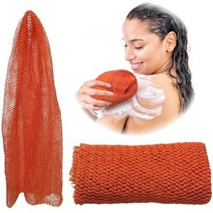 ADETON Afrikaanse netspons, exfoliërende bodyscrubber, lange nylon gaasspons, 17 kleuren, sapo, douchebadaccessoires, rugvoet hoofdhuid scrubben, platte dode huidverwijderaar lichaamszeep (perzik)