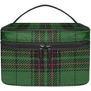 Rode Zwarte Plaid Patroon Make-up Organizer Bag, Reizen Make-up Tas Organizer Case Draagbare Cosmetische Tas voor Vrouwen en Meisjes Toiletartikelen, Meerkleurig, 22.5x15x13.8cm/8.9x5.9x5.4in