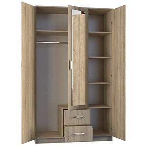 Oggi Kast met DRIE deuren Rota eiken Sonoma 120 cm staande garderobe garderobekast plank slaapkamer meubels kantoor benodigde accessoires.