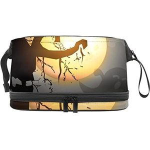 Multifunctionele opslag reizen cosmetische tas met handvat, grote capaciteit reizen cosmetische tas, zwarte Halloween traktatie of truc boom vogelverschrikker geest, Meerkleurig, 27x15x14 cm/10.6x5.9x5.5 in