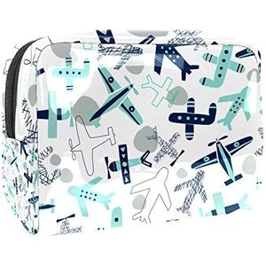 Make-uptas PVC toilettas met ritssluiting waterdichte cosmetische tas met cartoon vliegtuig patroon voor vrouwen en meisjes