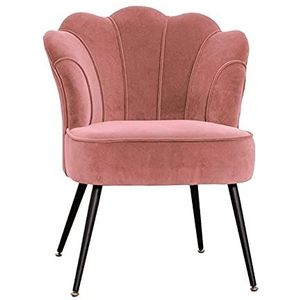 GEIRONV 1 stuks keuken eetkamer stoelen, fluwelen stoel en rugleuningen woonkamer stoelen met zwarte metalen benen make-up stoel Eetstoelen (Color : Pink)