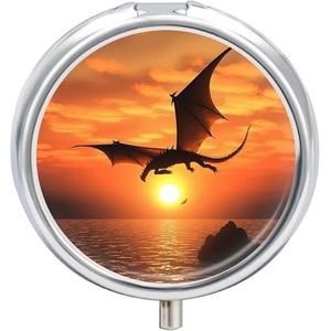 Pillendoos 3 Compartiment Zee Zonsondergang Vliegende Draak Pil Case voor Portemonnee Draagbare Pillencontainer Metalen Geneeskunde Doos Pillendoos Dispenser Reizen Vitamine Houder Wekelijkse Pil