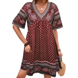 Dames zomer casual jurken boho bloemen v-hals strand mini-jurk zonnejurk jurken for dames 2024 (Color : 01, Size : L)