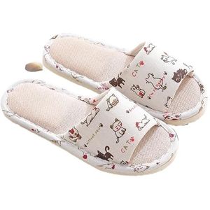 JMORCO Dames Slippers Vrouwen Thuis Slippers Indoor Vloer Zachte Paar Linnen Slipper Bloemen Lichtgewicht Unisex Slaapkamer Schoenen Dames Open Teen Flip, Beige, 39-40 Length26cm