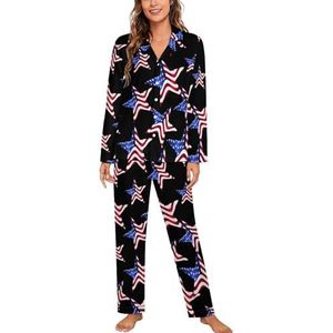 USA Vlag Sterren Patriot Pride Pyjama Sets Met Lange Mouwen Voor Vrouwen Klassieke Nachtkleding Nachtkleding Zachte Pjs Lounge Sets