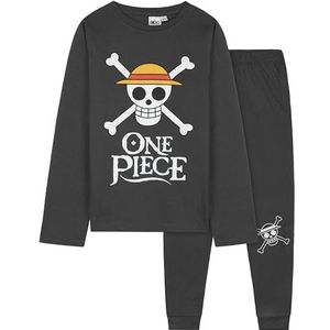 One Piece Pyjama voor jongens, lange pyjama voor kinderen en tieners, gezellige loungewear, zachte officiële nachtkleding, anime-cadeaus voor jongens, Grijs, 13-14 jaar