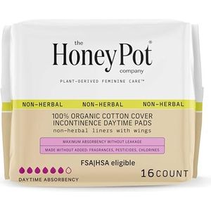 The Honey Pot Company, Niet-kruiden doordrenkt katoenen incontinentie pads met vleugels, 16 Count