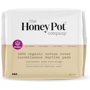 The Honey Pot Company, Niet-kruiden doordrenkt katoenen incontinentie pads met vleugels, 16 Count