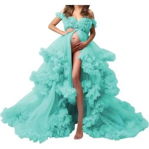 WSEYU Tule gewaad zwangerschapsjurken voor fotoshoot lange bruiloft bruids zwangere kamerjassen grote maat, Turkoois, 32