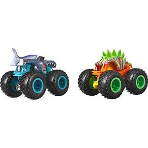 Hot Wheels Monstertrucks, schaal 1:64, set van 2, 2 speelgoedtrucks met gigantische wielen, cadeau voor kinderen vanaf 3 jaar