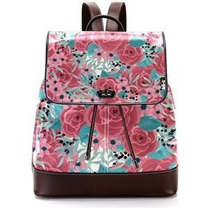 Gepersonaliseerde schooltassen boekentassen voor tiener roze roos bloemmotief bloeien, Meerkleurig, 27x12.3x32cm, Rugzak Rugzakken